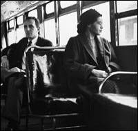Rosa Parks sits in the front of a bus in Montgomery, Ala., in 1956.