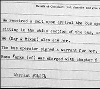 The Dec. 1, 1955, police report on the arrest of Rosa Parks in Montgomery, Ala.